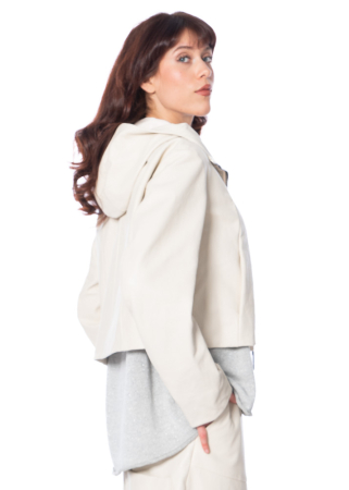 RUNDHOLZ, kurze Lederjacke mit Kapuze 1251481102