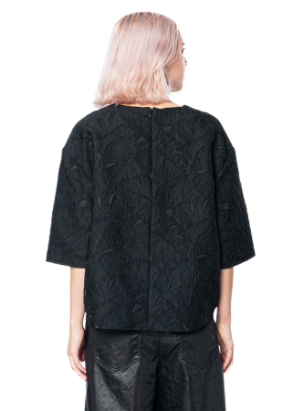 ULI SCHNEIDER, elegante Cloqué-Bluse mit Blumenmuster und Ärmeln