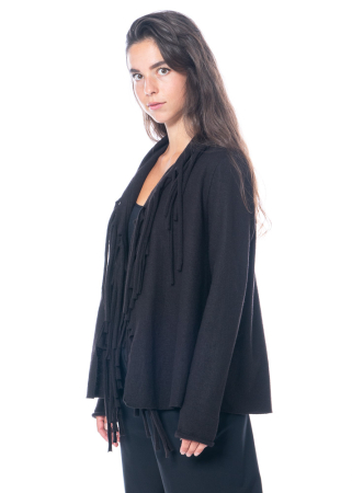 KATHARINA HOVMAN, fringe jacket in boiled wool 235361-Espresso-D38