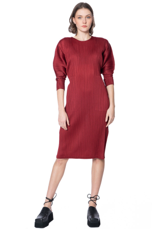 PLEATS PLEASE ISSEY MIYAKE, Kleid mit Ballonärmeln NOVEMBER carmine
