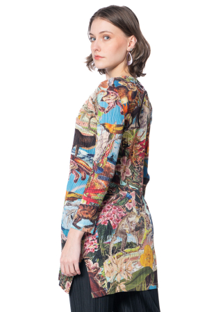 PLEATS PLEASE ISSEY MIYAKE, lange Tunika mit Schlitzen an der Seite AURORA JUNGLE